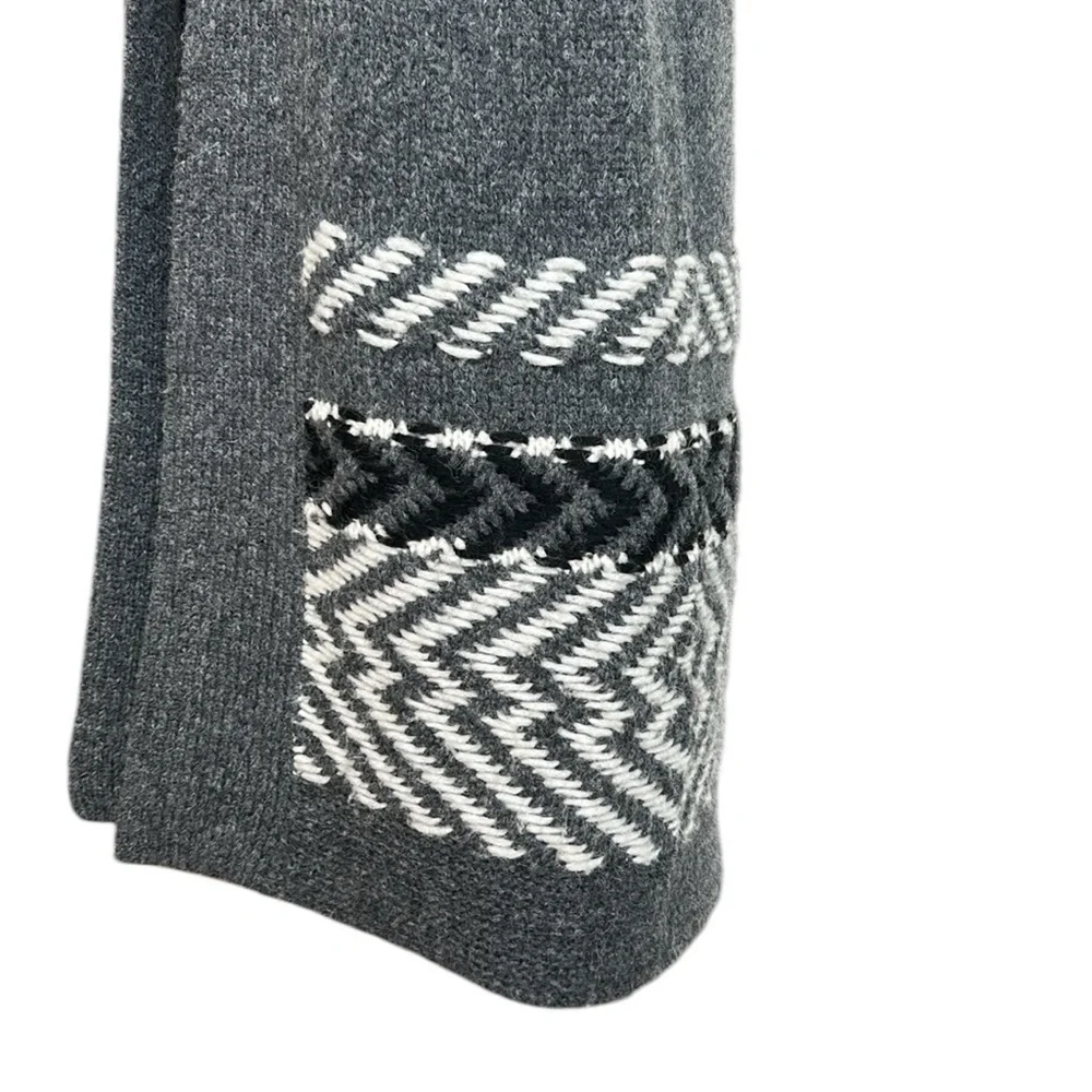 White + Warren Soft Alpaca Jacquard Vest Charcoal Multi Longline Open Front‎ L